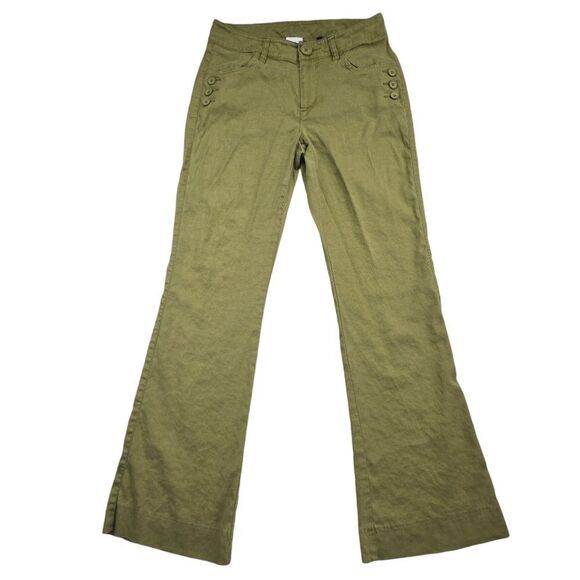 Cabi -193 Charlie Trouser Pants Flare Linen Olive Green Women's Size 2 - Picture 4 of 11